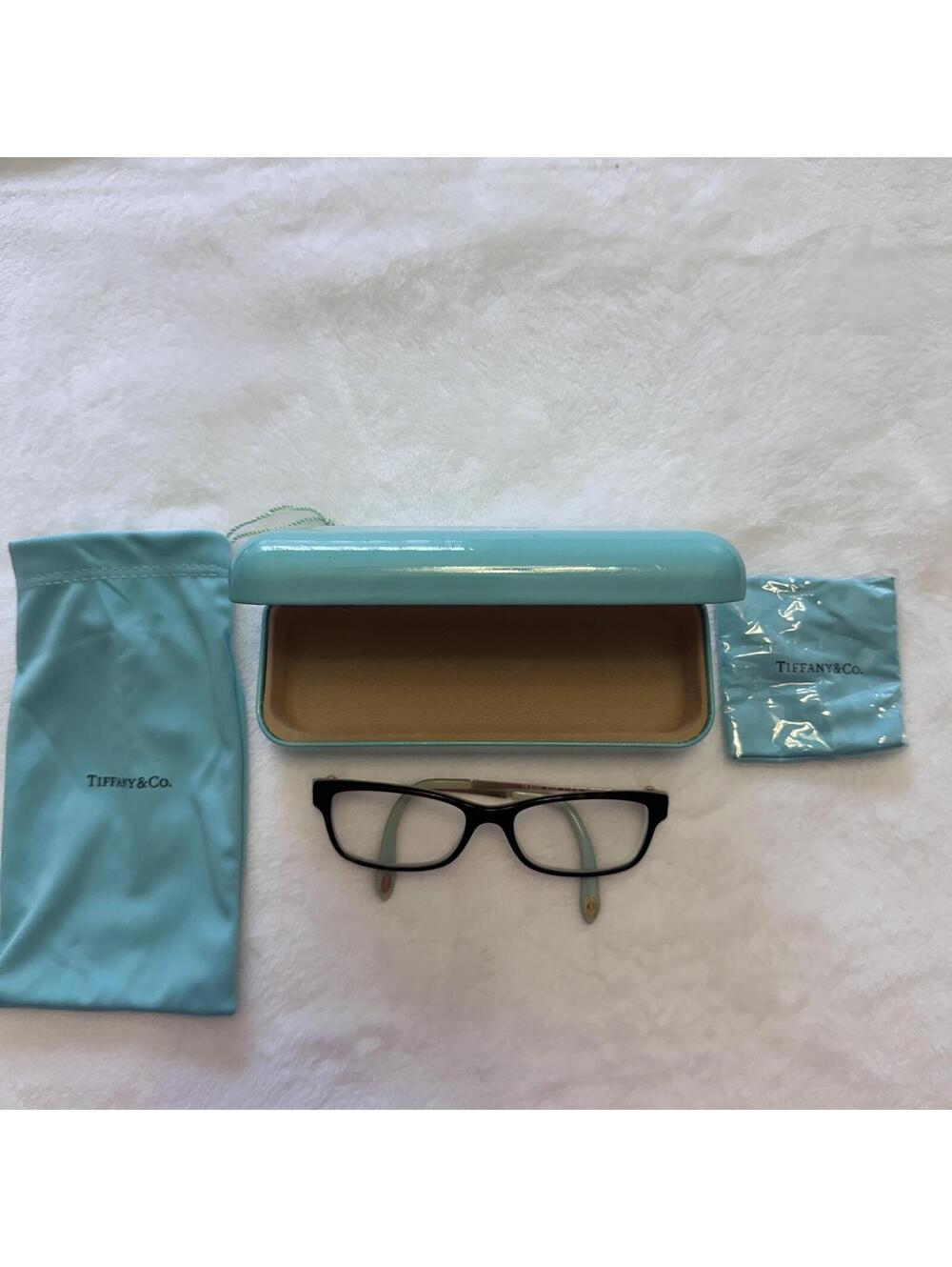 Tiffany & Co. Black and Silver Eyeglasses with Blue Case and Pouch